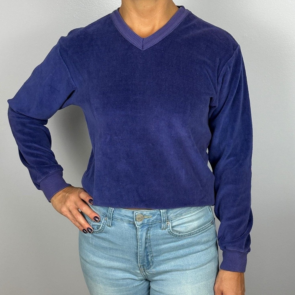 Vintage 60s Kaynee Purple Velour V-Neck Pullover Sweater Womens Small USA Made